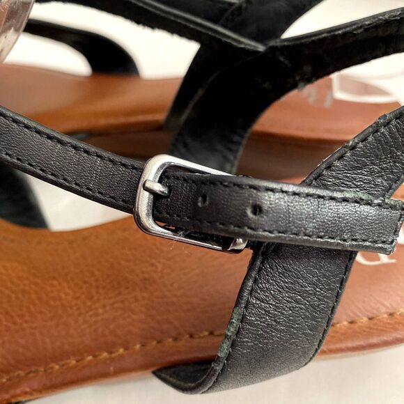 Reba Concho Black Leather Sandals Coastal Bohemian Circle Short Wedge Size 9.5 - Picture 5 of 7